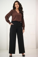 Elegancka bluzka damska z szyfonowym długim rękawem dekolt V mankiety z guzikiem - brąz